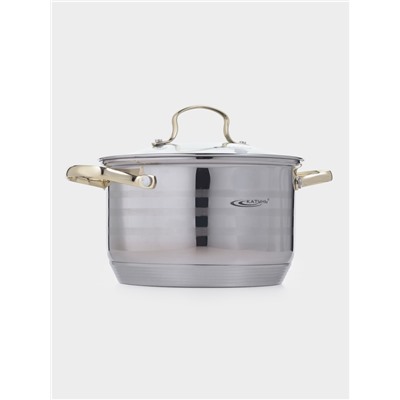 Кастрюля Катунь «ЭЛИС ГОЛД», 3.5 л, 20×12.5 см, стеклянная крышка, нержавеющая сталь, ручки золотистые