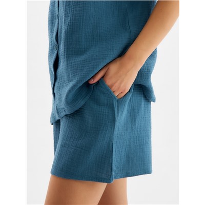 Пижама женская (рубашка, шорты) KAFTAN Basic, размер 40-42, синяя
