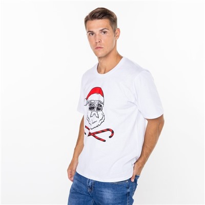 Футболка мужская новогодняя «Дед мороз», цвет белый, размер 56
