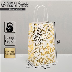 Пакет подарочный новогодний крафтовый Best winter, 12×21×9 см