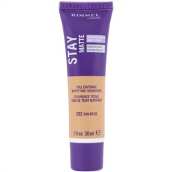 Rimmel London, Матирующая основа для максимальной плотности Stay Matte, оттенок 202 солнечный бежевый, 30 мл