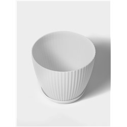 Горшок для цветов с поддоном Ribbed, пластиковый, 15×15×13 см, белый