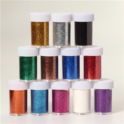Блёстки для декора, мелкие, 12 баночек, разноцветные