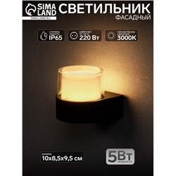 Светильник фасадный «Гранд», 5 Вт, 3000К, IP65, 220 В, пластиковый корпус, чёрный, свечение тёплое белое