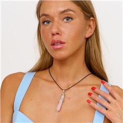 Кулон на веревке из натурального камня розовый Кварц, 1050, арт.218.231