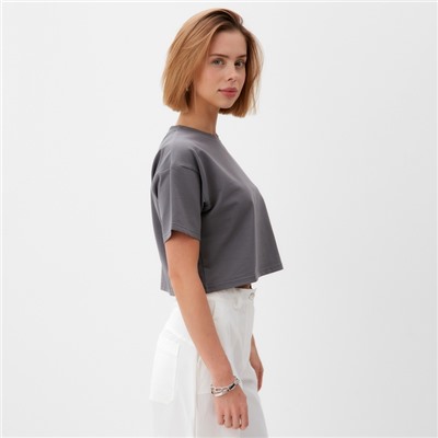 Футболка женская укороченная MINAKU OVERSIZE FIT, цвет графит, размер 48
