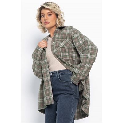 Пальто-рубашка Хармони (зелено-коричневая) Б15040-5М