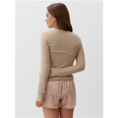 Пижама женская (лонгслив, шорты) KAFTAN «Бархат», размер 40-42, цвет розовый, бежевый