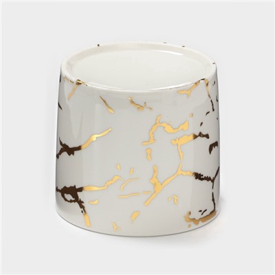 УЦЕНКА Набор банок на деревянной подставке 3 шт. «Эстет. Gold» 29.5×10×10 см, белая