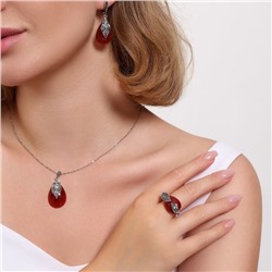 Комплект ювелирной бижутерии серьги, кулон и кольцо 18 р, покрытие: посеребрение, вставка: фианит и искусственный камень, цвет: бордовый и графитовый, арт.314.808-18