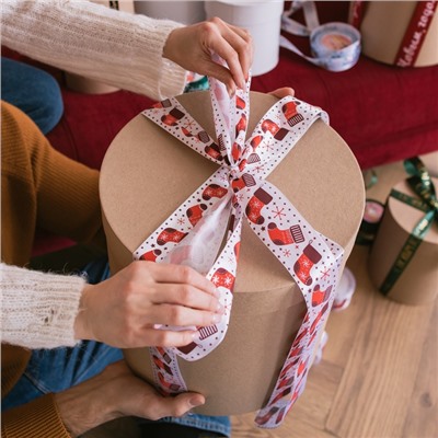 Лента атласная «Валенки», 50 мм, 23±1 м, белая