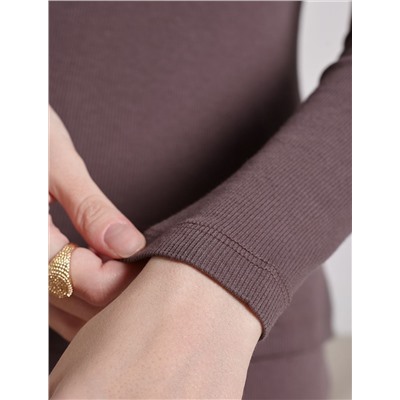 Лонгслив облегающий из фактурного трикотажа в рубчик с круглым вырезом на пуговицах