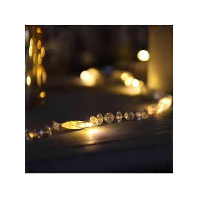 Гирлянда «Нить» 2 м роса с насадками «Бусины», IP20, нить серебристая, 20 LED, батарейки AAx2 (не в комплекте), 2 режима, свечение тёплое белое