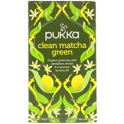Pukka Herbs, Зеленый чай матча, 20 пакетиков зеленого чая, 1,5 г (0,05 унций) каждый