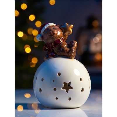 Светодиодная фигура «Медвежонок на шаре», 13.2×8.8×8.8 см, 1 LED, керамика, от батареек LR44×3, тёплый белый свет