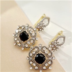 Комплект ювелирной бижутерии Итальянское золото (покрытие желтое 14к), серьги висячие и кольцо 19,5 р, покрытие позолота и посеребрение, вставка: фианиты, цвет: прозрачный и черный, арт. 213.044-19,5