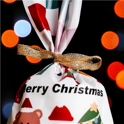 Пакет полиэтиленовый подарочный новогодний, с ушками Merry Christmas, 13×21.5 см