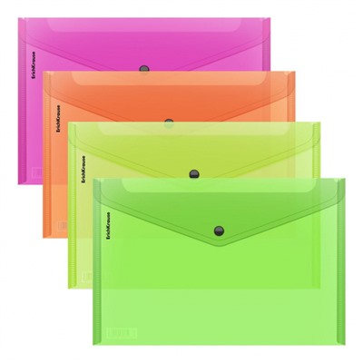 Папка с кнопкой  А4 180мкм 50300 Glossy Neon полупрозрачная ассорти ErichKrause