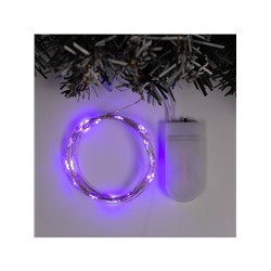 Гирлянда «Нить» 2 м роса, IP20, серебристая нить, 20 LED, батарейки CR2032×2 (в комплекте), свечение фиолетовое
