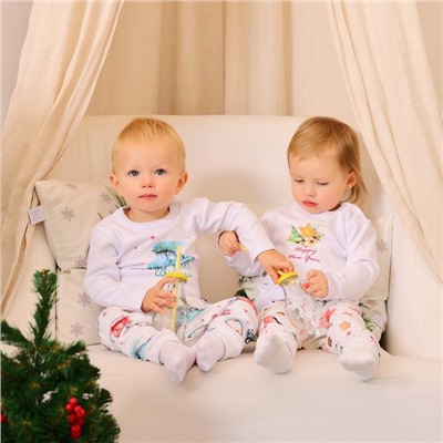 Пижама детская MINAKU New Year's cars, рост 68-74 см, белая