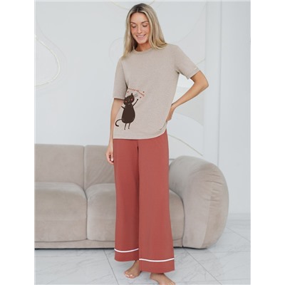 Укороченные брюки из эластичного хлопка с контрастным кантом