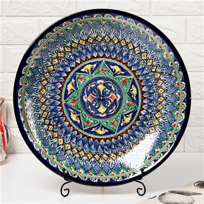 Ляган узбекский Риштанская керамика «Узоры» для плова, 43 см, разноцветный