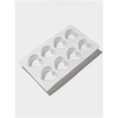 Форма для муссовых десертов Доляна «Сердце», силикон, 29×17×4.3 см, 8 ячеек (5.5×6.2×3.5 см), белая