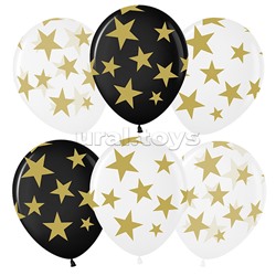 Шар (12''/30 см) Звезды Люкс, Ассорти, кристалл, 5 ст, 25 шт.