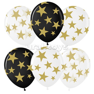Шар (12''/30 см) Звезды Люкс, Ассорти, кристалл, 5 ст, 25 шт.