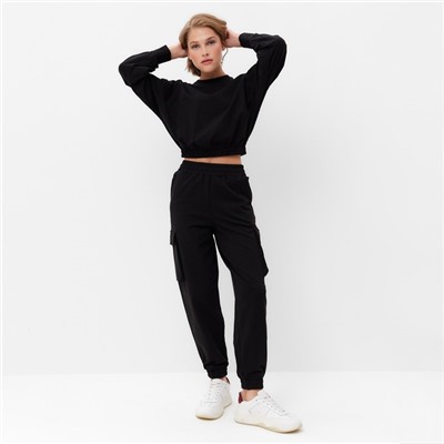 Костюм женский (брюки, свитшот) MINAKU: Casual Collection, чёрный, размер 46