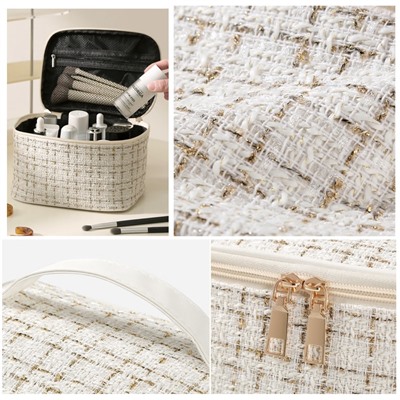 Косметичка твидовая на молнии с ручкой, 20*14,5*13 см.