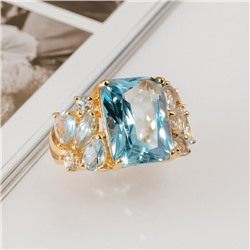 Кольцо 17 р ювелирная бижутерия коллекция "Дубай", покрытие позолота, вставка: фианиты, цвет: голубой, арт.313.356-17