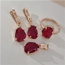 Комплект ювелирной бижутерии коллекция "Дубай" серьги, кулон и кольцо 19 р, покрытие позолота, вставка: стекло, цвет: красный, арт.414.326-19