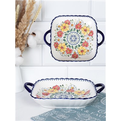 Блюдо с ручками квадратное / WX106 /уп 40/ 25х20х5 см