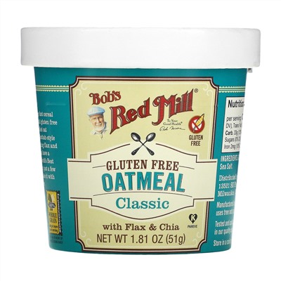 Bob's Red Mill, овсянка с семенами льна и чиа, классическая, 51 г (1,81 унции)