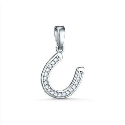 Подвеска из серебра с фианитами родированная - Подкова на удачу 3-002р200