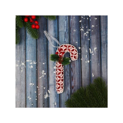 Ёлочная игрушка «Леденец » кружево шишка, 7×15 см, красно-белый