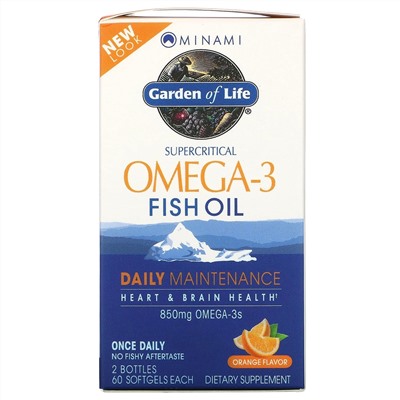 Minami Nutrition, Сверхкритический, Omega-3 Fish Oil, 850 мг, апельсиновый вкус, 120 гелевых капсул в каждой упаковке