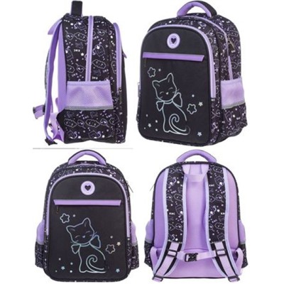 Рюкзак школьный "ЛАЙТ. Звездный котик" 38х29х14,5 см 2 отделения 3 кармана (077918) 15147 Хатбер