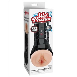 Телесный мастурбатор-вагина в черной колбе Super Luscious Lips XXL