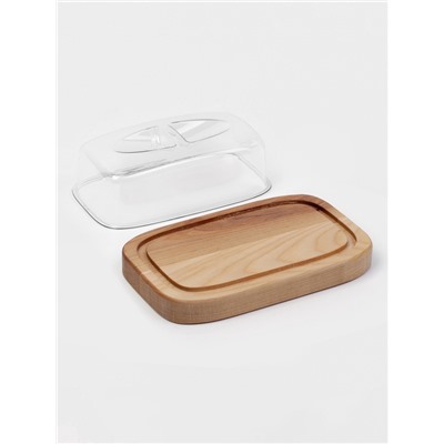 Маслёнка - сырница деревянная с крышкой Adelica, 17×11×6.5 см, берёза