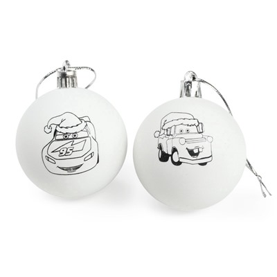 УЦЕНКА Набор для творчества Елочные шары под раскраску Тачки + краски, набор 2 шт.