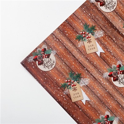 Упаковочная бумага на новый год «Для тебя», 50×70 см, глянцевая