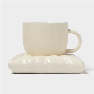 Чайная пара «Зефирка», 3 предмета: чашка 250 мл, блюдце d=13.7 см, ложка, керамика, бежевая