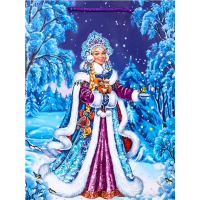 Пакет подарочный новогодний ламинированный, «Снегурочка», 26×12×32 см