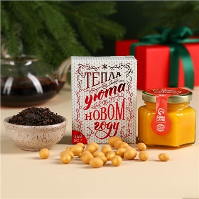 Подарочный набор новогодний «С Новым годом», чай 50 г, крем-мед 120 г, носки 36-39 р, термос 500 мл, арахис в глазури 100 г
