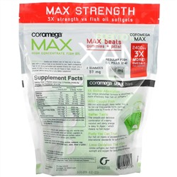 Coromega, Max High Concentrate Omega-3 Fish Oil, Coconut Bliss, 90 Squeeze Shots, 2.5 g Each
