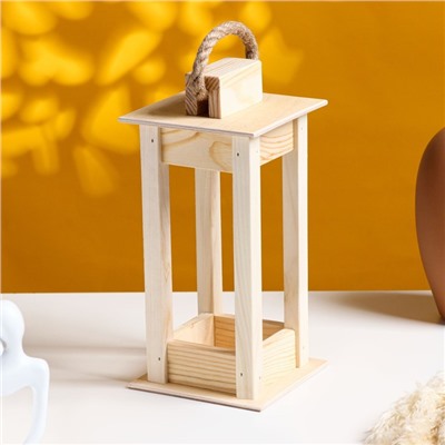 Кашпо для цветов «Фонарик», 24×11×11 см, деревянное, ручка - верёвка