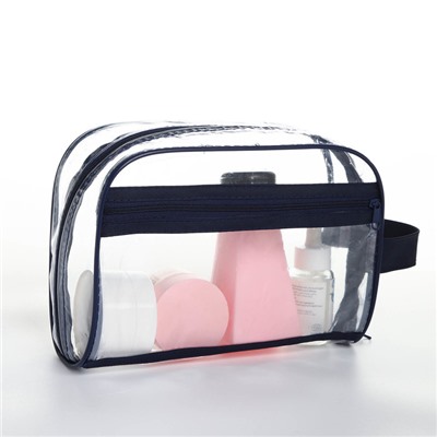 Косметичка на молнии, с ручкой, цвет синий/прозрачный