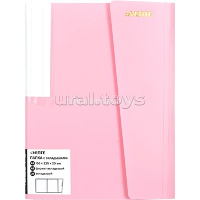 Папка с 20 вкладышами A5 "Pastel" A5 (165x220x10 мм) 400 мкм, фактура "песок", вкладыши 30 мкм, индивидуальная маркировка, непрозрачная розовая